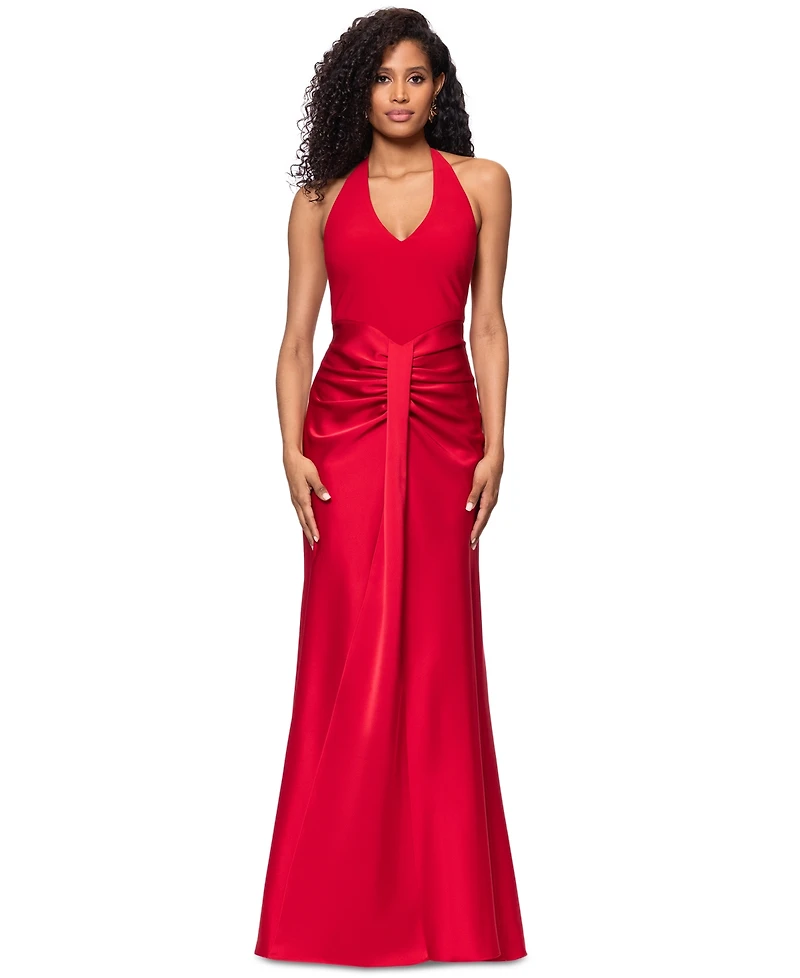 Betsy & Adam Women's Ruched Halter Gown