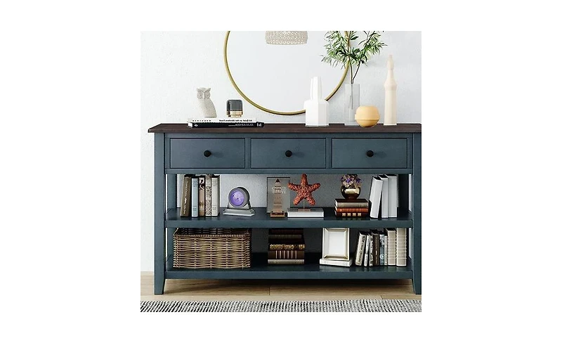 Retro Console Table with Two Open Shelves for Entryway, Living Room or Hallway Decor