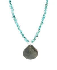 Barse Pueblo Blue Turquoise Magnesite and Jasper Sterling Silver Teardrop Pendant Necklace