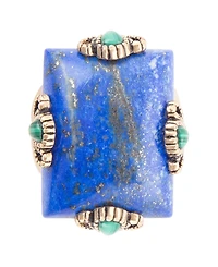 Barse Prismatic Blue Lapis and Malachite Golden Square Ring