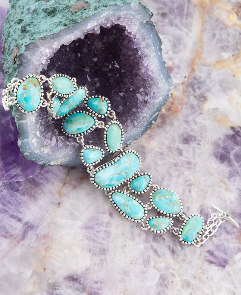 Barse Refined Genuine Blue Turquoise Sterling Silver Link Abstract Bracelet