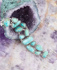 Barse Refined Genuine Blue Turquoise Sterling Silver Link Abstract Bracelet