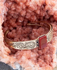 Barse Stamped Orange Carnelian Golden Rectangle Cuff Bracelet