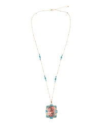 Barse Scenic Red Florals Blue Apatite Golden Pendant Necklace