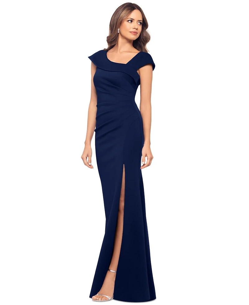 Xscape Women's Asymmetric-Neck Side-Slit Gown