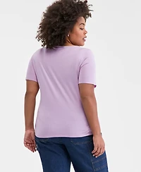 On 34th Trendy Plus Size Elbow-Sleeve Tie-Waist T-Shirt, Exclusively at Macy's