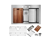 Casainc 33" L x 22" W Single Bowl Stainless Steel Drop-in Workstation Kitchen Sink with Accessories
