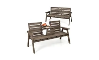 Wooden Bench with Foldable Middle Table for Outdoor Seating and Dining