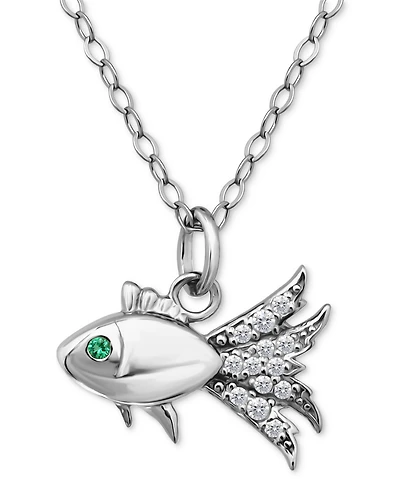 Giani Bernini Lab-Created Green Quartz & Cubic Zirconia Fish Pendant Necklace in 18k Gold Over Sterling Silver, 16" + 2" extender, Exclusively at Macy