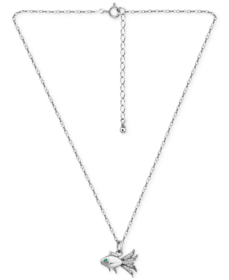 Giani Bernini Lab-Created Green Quartz & Cubic Zirconia Fish Pendant Necklace in 18k Gold Over Sterling Silver, 16" + 2" extender, Exclusively at Macy
