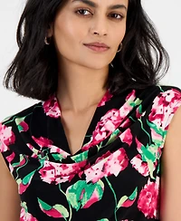 Kasper Women's Floral Cowlneck Cap-Sleeve Top