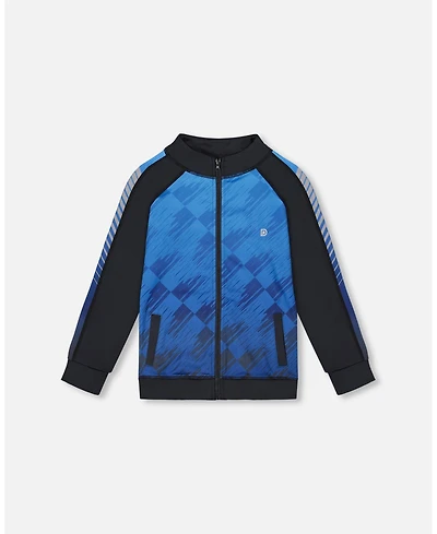 Deux par Boys Printed Full Zip Athletic Cardigan Blue And Black