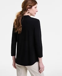 Jm Collection Women's 3/4 Sleeve V-Neck Knit Top, Created for Macy's