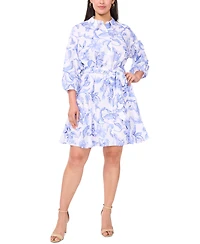 Msk Plus Size Printed Cotton Tie-Waist Shirtdress