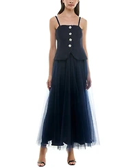 Taylor Women's Mixed-Media Embellished-Button Gown