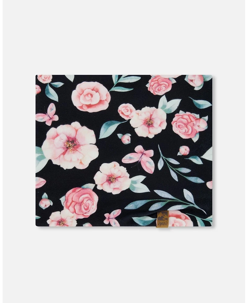 Deux par Deux Girl Printed Neck Tube Pink, Black, And Flowers - Toddler|Child