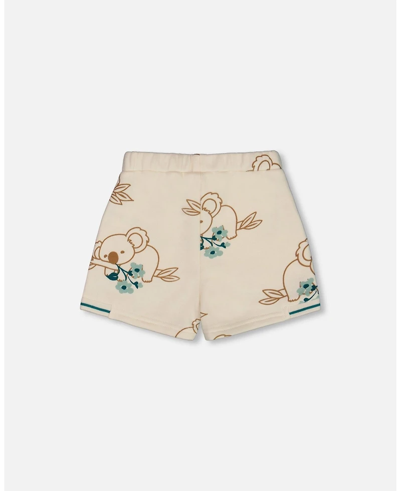 Deux par Deux Big Girls Printed French Terry Short Off-White And Koala
