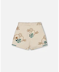 Deux par Deux Big Girls Printed French Terry Short Off-White And Koala