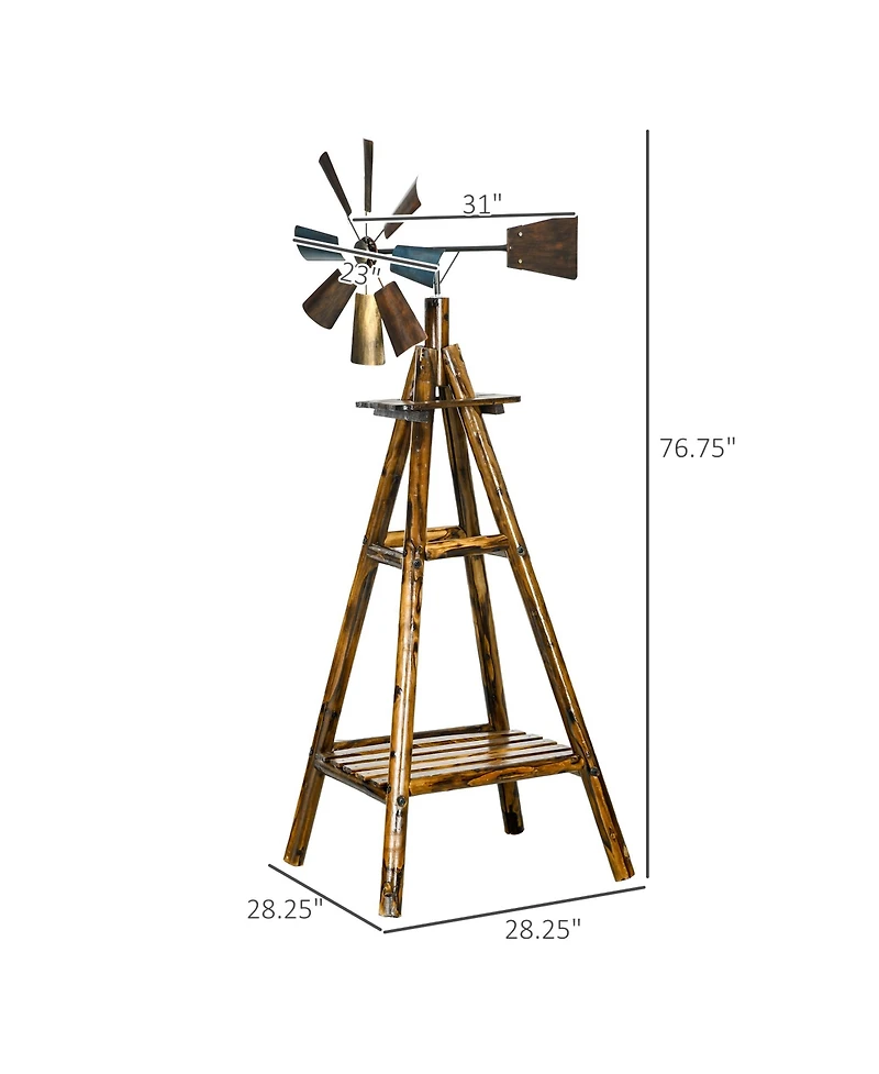 Outsunny Windmill Weathervane with Bottom Shelf, Weather Vane, Stained Wood