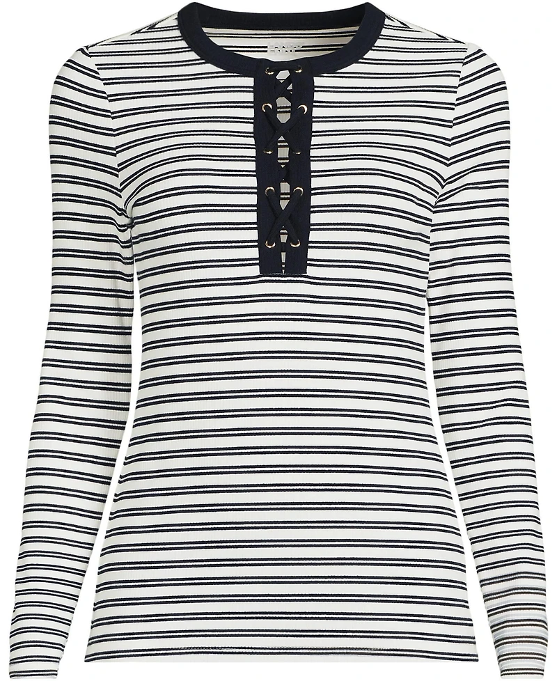Lands' End Women's Polished Rib Tie Henley Top