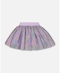 Deux par Deux Toddler Girls Printed Mesh Skirt Lilac Tropical And Pink Flamingos - Toddler|Child