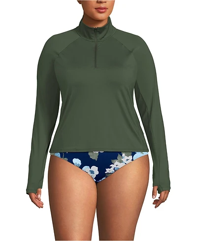 Lands' End Plus SunShade Upf 50 Long Sleeve Quarter Zip Rash Guard