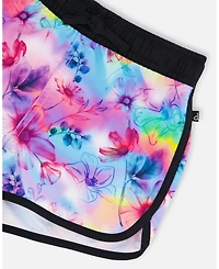 Deux par Girl Printed Swim Shorts Butterflies On Multicolored And Black Background - Toddler|Child
