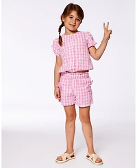 Deux par Deux Big Girls Smocked Waist Short With Knots Pink And White Checks