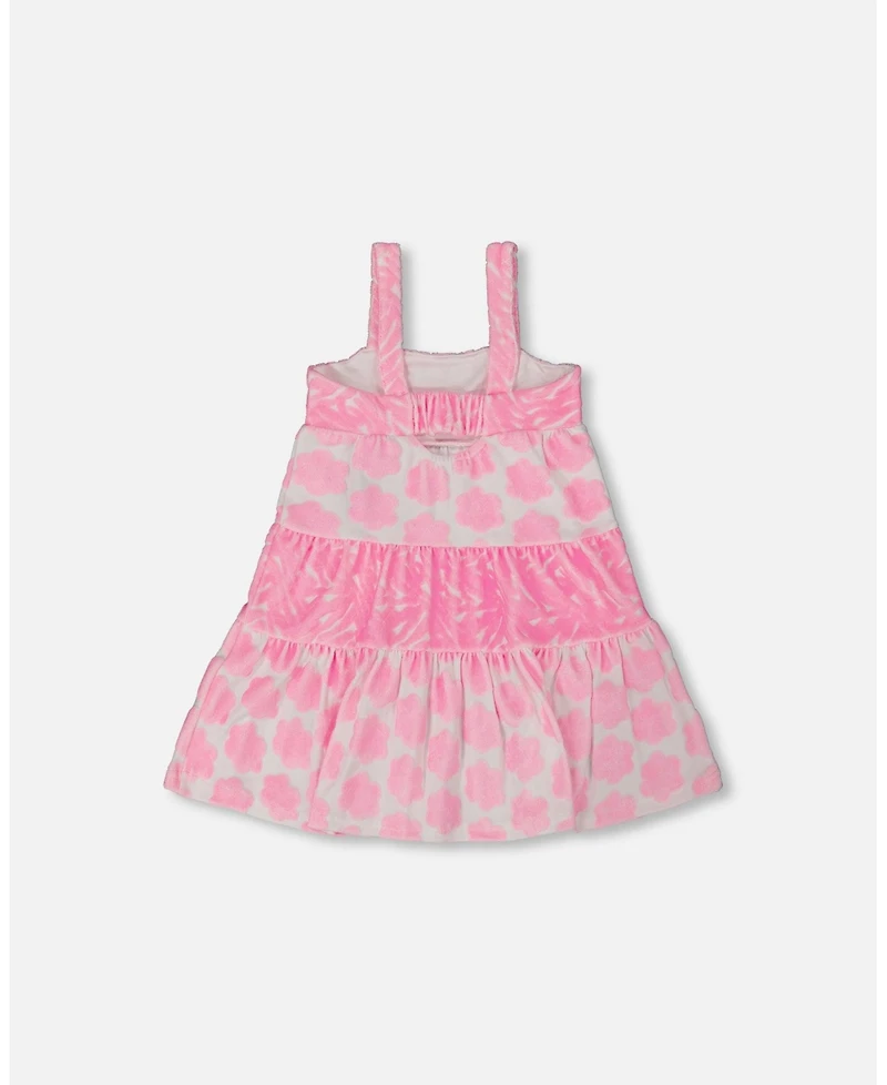 Deux par Deux Big Girls Printed Terry Beach Dress Pink And White