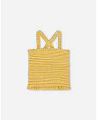 Deux par Deux Toddler Girls Smocked Tank Top Pale Yellow And White - Toddler|Child