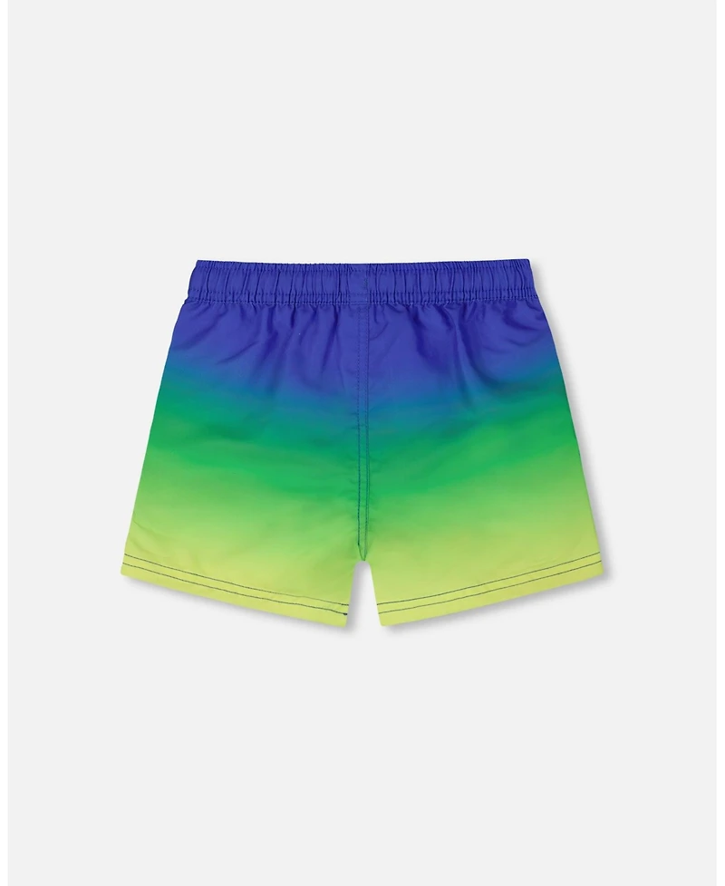 Deux par Baby Boys Swim Trunks Blue, Green, And Lime Gradient