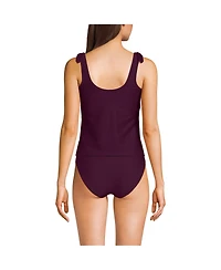 Lands' End Women's Tie Shoulder Ribbed Flutter Tankini Top
