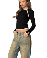 Edikted Womens Edith Lacey Ribbed Top