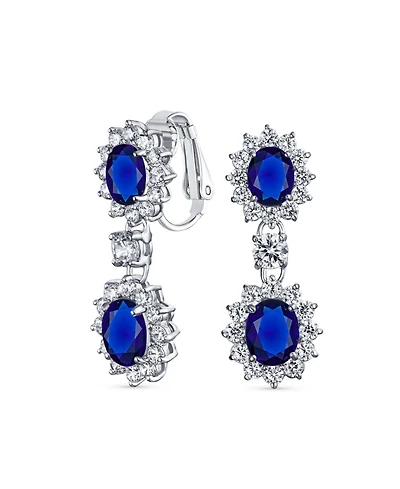 Bling Jewelry Crown Halo Pave Cubic Zirconia Cz Drop Dangling Oval Chandelier Clip On Earrings Statement Non-Pierced