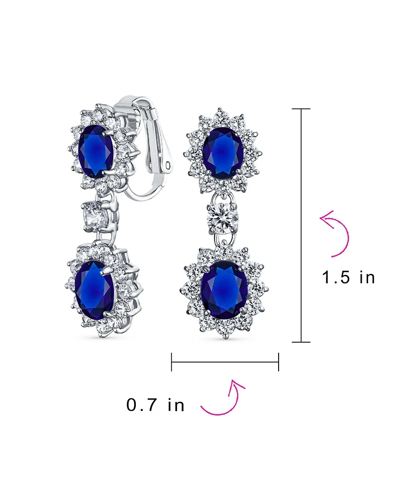 Bling Jewelry Crown Halo Pave Cubic Zirconia Cz Drop Dangling Oval Chandelier Clip On Earrings Statement Non-Pierced