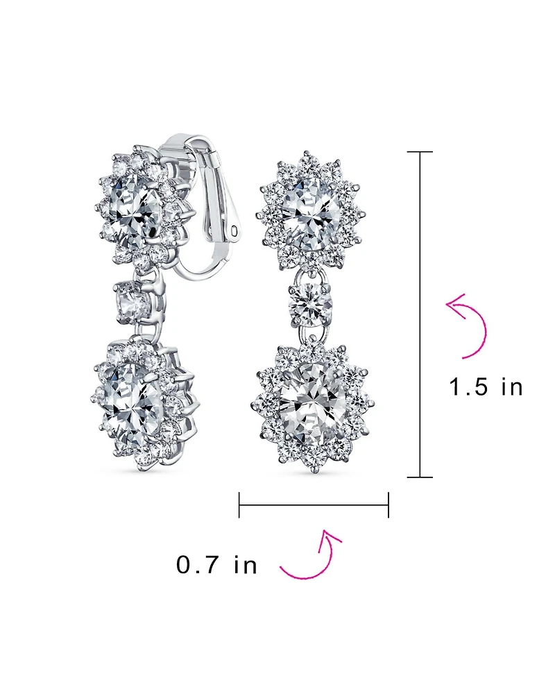 Bling Jewelry Crown Halo Pave Cubic Zirconia Cz Drop Dangling Oval Chandelier Clip On Earrings Statement Non-Pierced