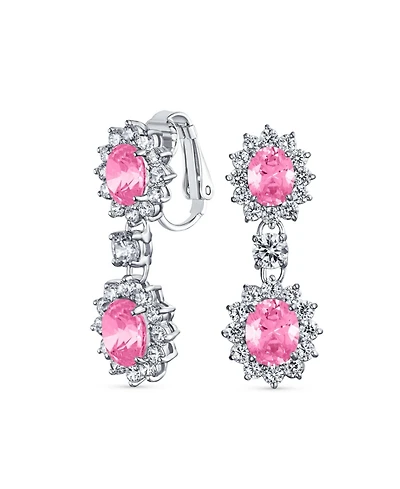 Bling Jewelry Crown Halo Pave Cubic Zirconia Cz Drop Dangling Oval Chandelier Clip On Earrings Statement Non-Pierced