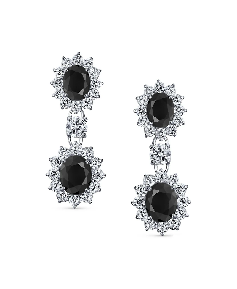 Bling Jewelry Crown Halo Pave Cubic Zirconia Cz Drop Dangling Oval Chandelier Clip On Earrings Statement Non-Pierced