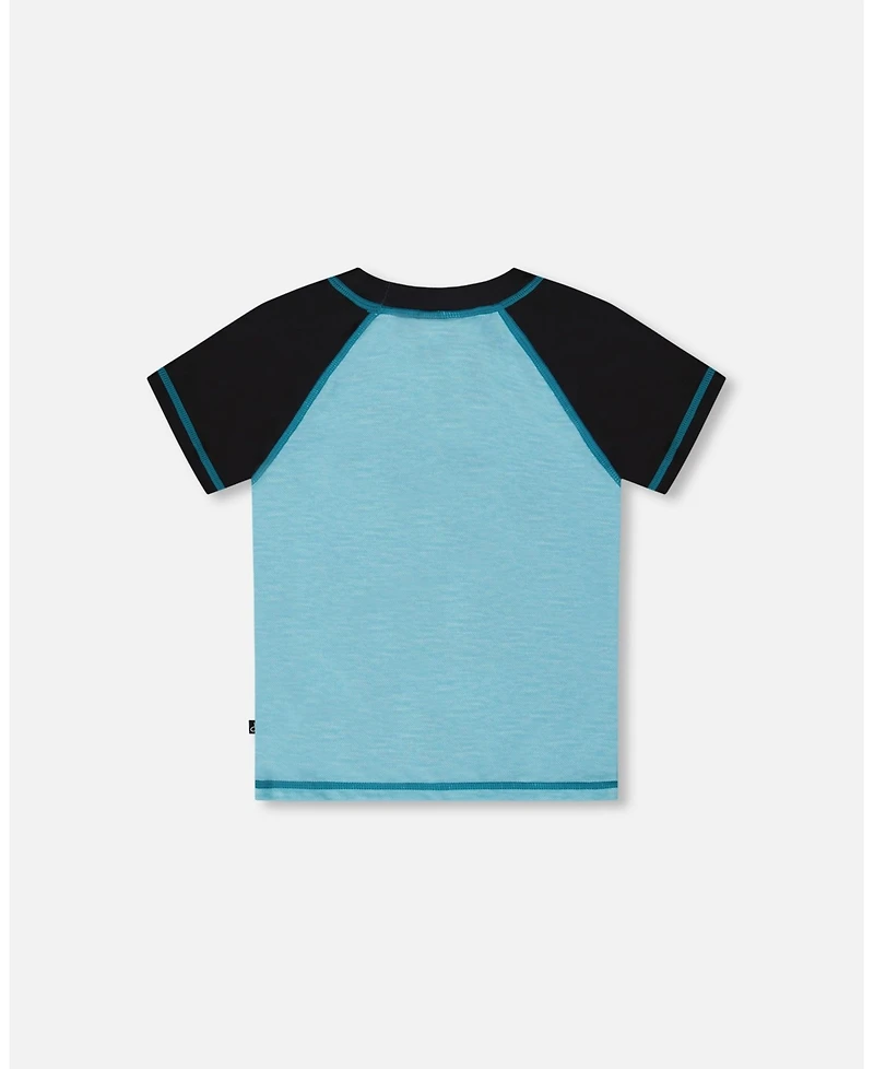 Deux par Deux Boys Short Sleeve Rashguard Light Blue And Black