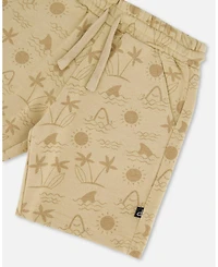 Deux par Toddler Boys Printed French Terry Short Beige With Palm Trees - Toddler|Child