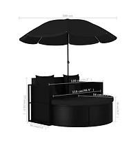 Patio Bed Outdoor Lounger Wicker Daybed with Parasol Poly Rattan