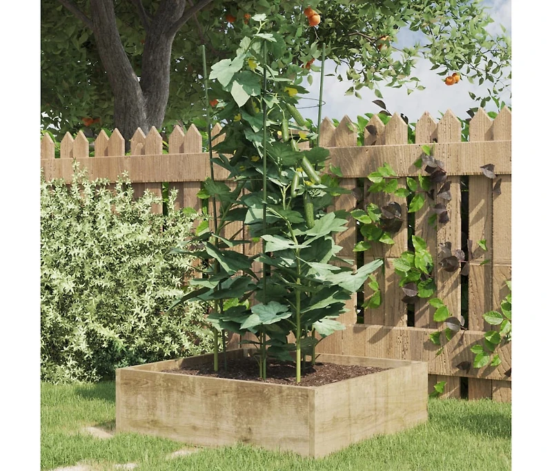 Garden Plant Supports with 3 Rings 5 pcs Green 29.5" Steel