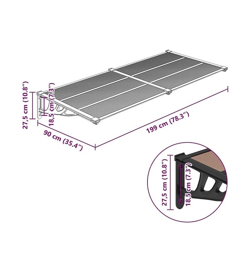 Door Canopy Black 78.3"x35.4" Polycarbonate