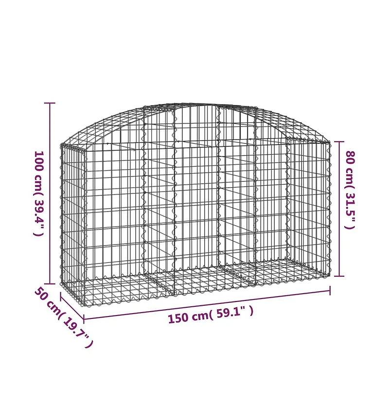 Arched Gabion Basket 59.1"x19.7"x31.5"/39.4" Galvanized Iron