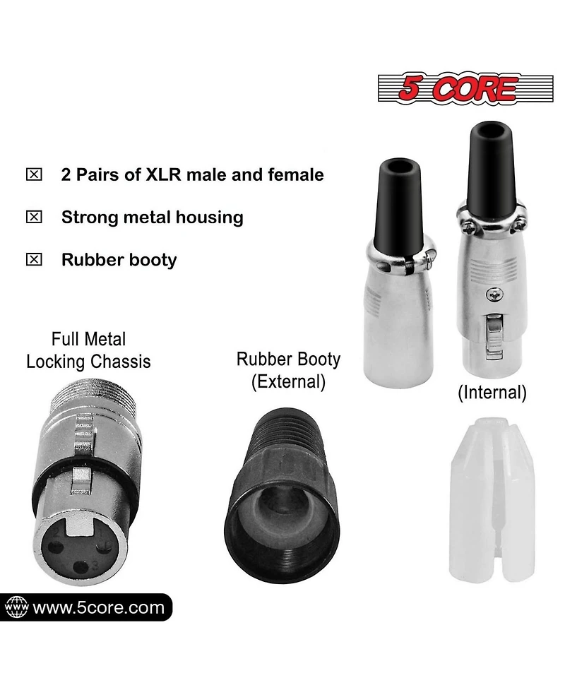 5 Core Xlr Connector Male Female to 1/4 Audio Jack 3 Pin Secure Mic Plug w Locking Ends - 5 Pair