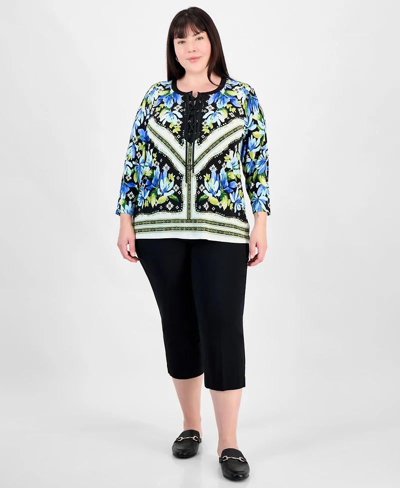 Jm Collection Plus Printed 3/4-Sleeve Top, Exclusively at Macy's
