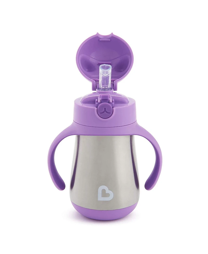 Munchkin Toddler Cool Cat Stainless Steel Straw Cup, 8 Ounce, Purple