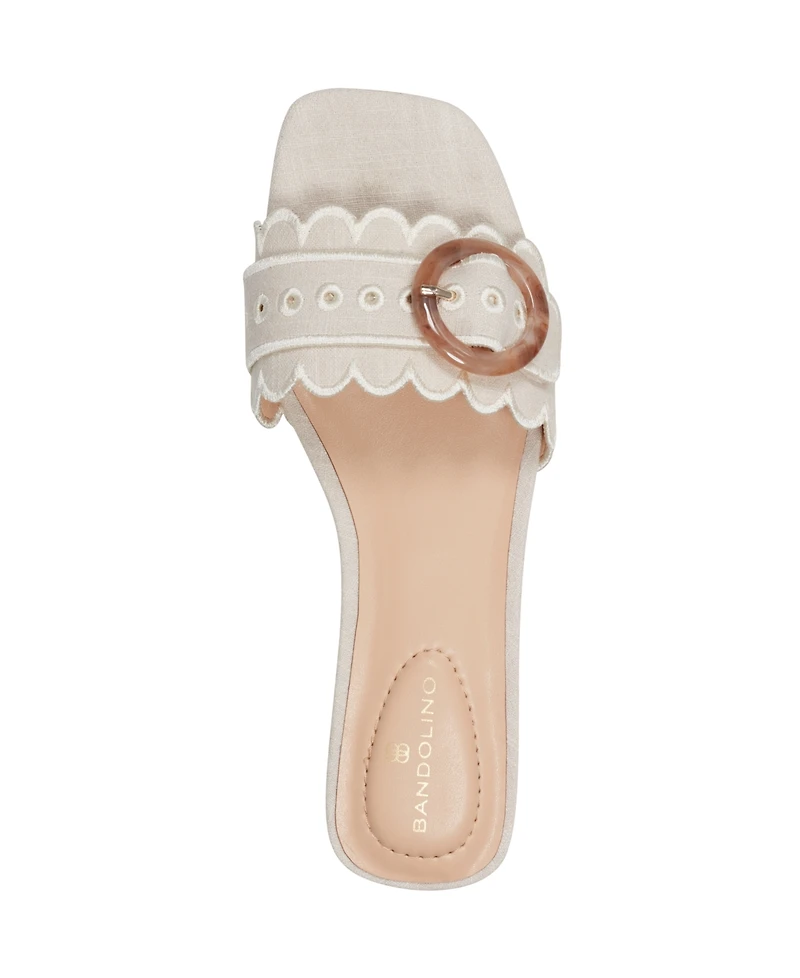 Bandolino Women's Silla Scallop Buckle Flat Slide Sandals