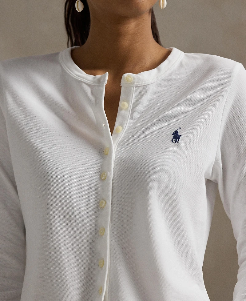 Polo Ralph Lauren Women's Stretch Mesh Cotton Crewneck Cardigan Top