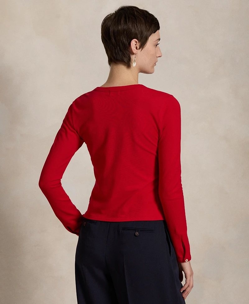 Polo Ralph Lauren Women's Stretch Mesh Cotton Crewneck Cardigan Top